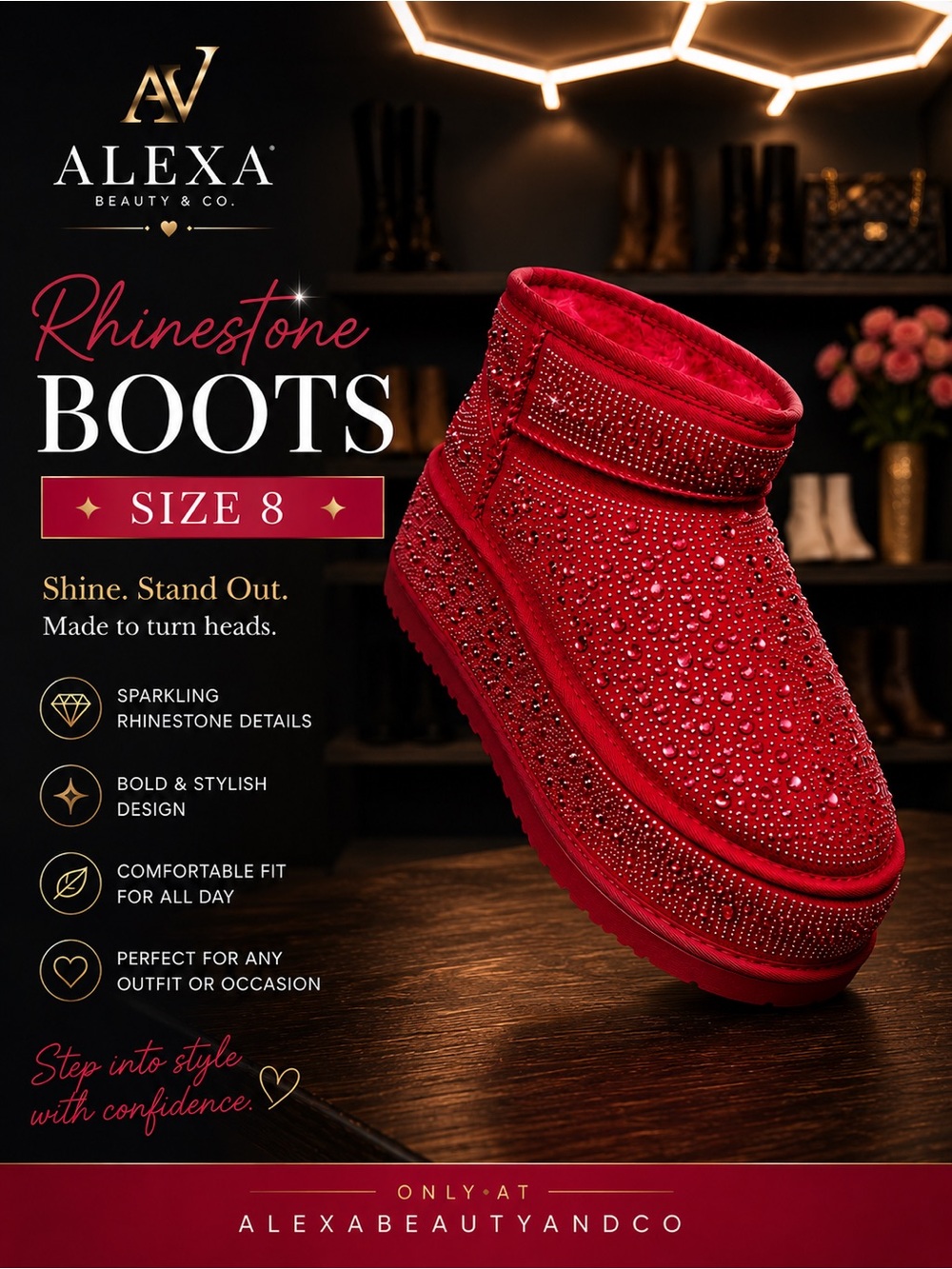Alexa Rhinestone Boots - Red